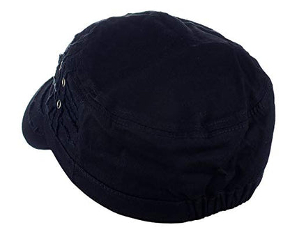 D&Y Unisex 100% Cotton Military Cadet Hat - Distressed Frayed Flat Top Cap - Adjustable Everyday Patrol Hat - color: Navy