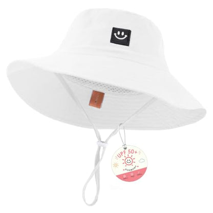 Kids Sun Hat Smile Face Bucket Hat Toddler Hat Wide Brim Adjustable Strap - color: White, size: 3-8T