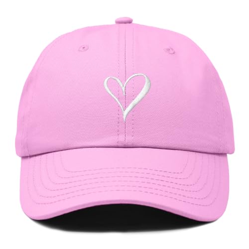 Hand Drawn Heart Hat Womens Embroidered Baseball Cap - color: Light Pink