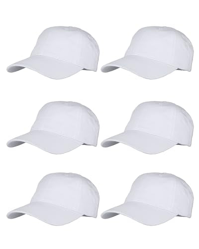 Gelante Cotton Twill Washed Unstructure Baseball Cap - Adjustable Blank Hat for Men Women - Wholesale Bulk Lot of 6 Pack - color: Solid White