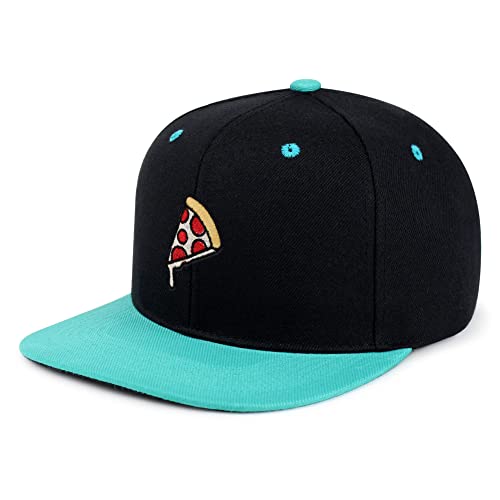 JPAK Pizza Hip-Hop Snapback Hat Embroidered Baseball Cap Foodie - color: 15. Black/Aqua