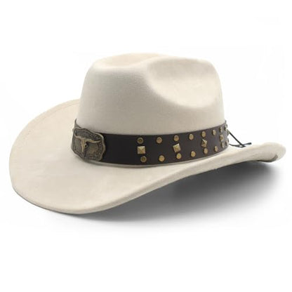 LIDHAY Cowboy Hat for Women Men with Shapeable Wide Brim Western Suede Hat for Cowboys and Cowgirls - color: Beige