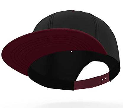 Daxton Classic Blank Snapback Flat Bill Visor Hat Cap One Size Adjustable Back - color: Black Burgundy