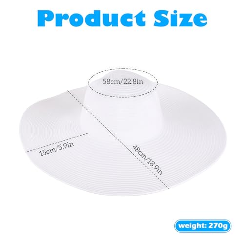 1Pcs Women Wide Brim Straw Hat Foldable Beach Floppy Sun Hat White for Head Circumference 22-22.8in