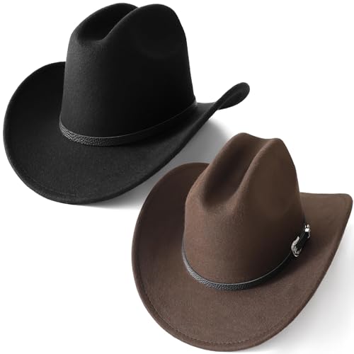 2pcs Western Cowboy Hat for Men Women Black Cowgirl Hat Felt Fedora Country Cow Girl Hats with Belt Buckle Party