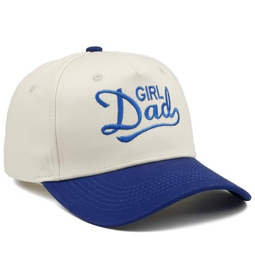 Embroidered Baseball Cap, Cotton Dad Hat, Fun & Heartfelt Stitching, Adjustable Casual Outdoor Hat for Men Women - color: Girl Dad - Navy Blue/Beige