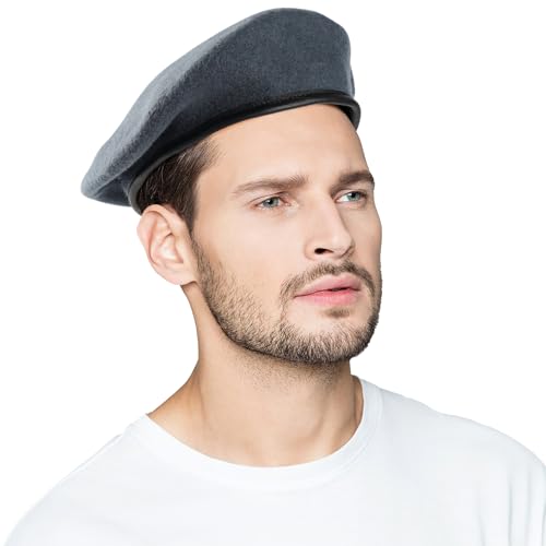 Wool Military Beret Hat Man Women,Adjustable Headband - color: Gray