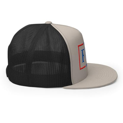 NX FDT Embroidered Flat Bill Trucker Hat High Crown Adjustable FDT Hat - color: Silver/ Black