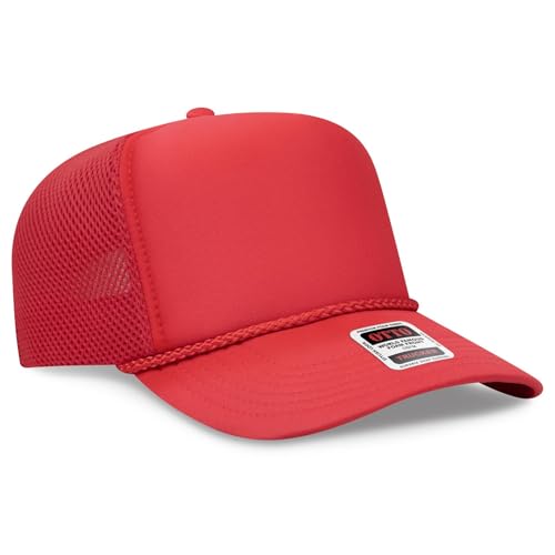 OTTO Cap 5 Panel High Crown Air Mesh Back Trucker Hat | Bulk Packs - color: 002 - Red
