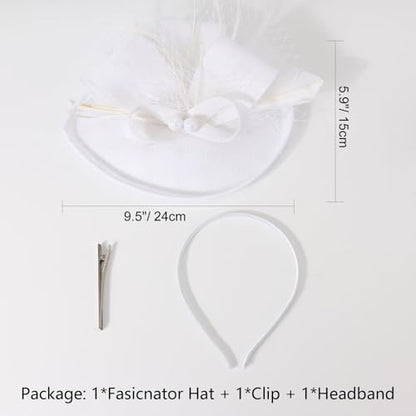 AQOKKA Women Fascinators Hats Flower Mesh Feathers Headband Clip - color: 1 Pc Feather Fascinators : White
