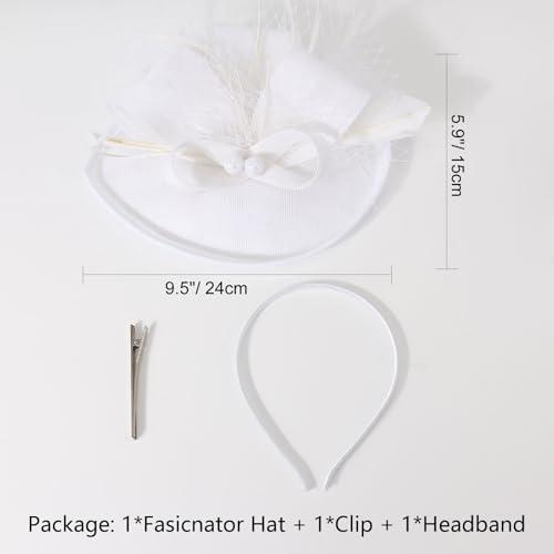AQOKKA Women Fascinators Hats Flower Mesh Feathers Headband Clip - color: 1 Pc Feather Fascinators : White