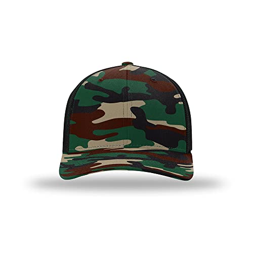 Richardson 110 Trucker R-Flex Baseball Cap| Fitted Mesh Back Hat - color: Green Camo/Black, size: Small-Medium