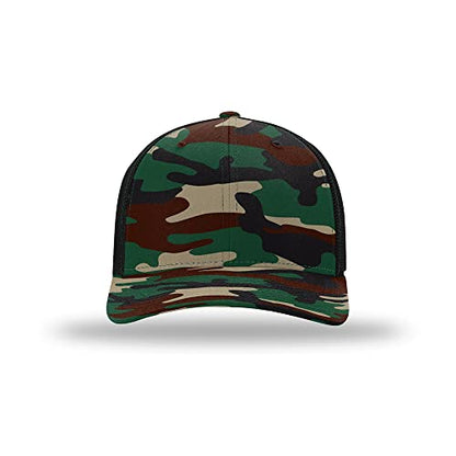 Richardson 110 Trucker R-Flex Baseball Cap| Fitted Mesh Back Hat - color: Green Camo/Black, size: Large-X-Large