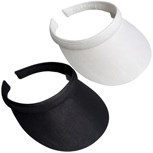 2 Pack Wide Brim Sun Visor Hats Women Men Large Clip-on Visors Hat UV Protection Outdoors Sports Golf Beach Cap - color: Black+white