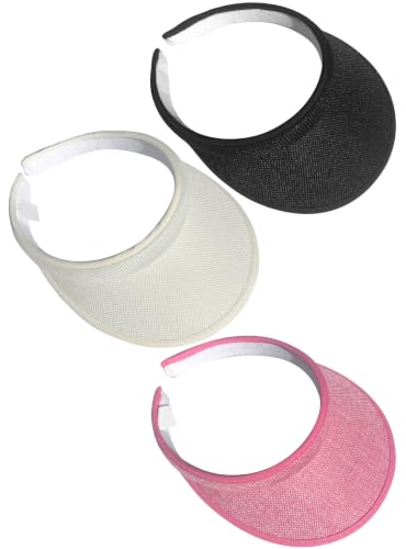 3 Pieces Clip On Visors Women Men Visor Outdoor Sports Golf Hat - color: Black, Pink, Beige