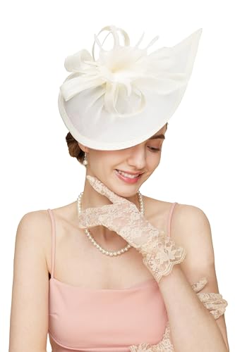 Gionforsy Fascinator Hats for Women Flower Tea Party Hats Pillbox Hat - color: Beige