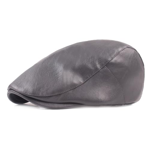Men's Flat Cap PU Leather Newsboy Cap Classic Ivy Cap Adjustable Cabbie Beret Cap Driving Hunting Hat - color: Gray