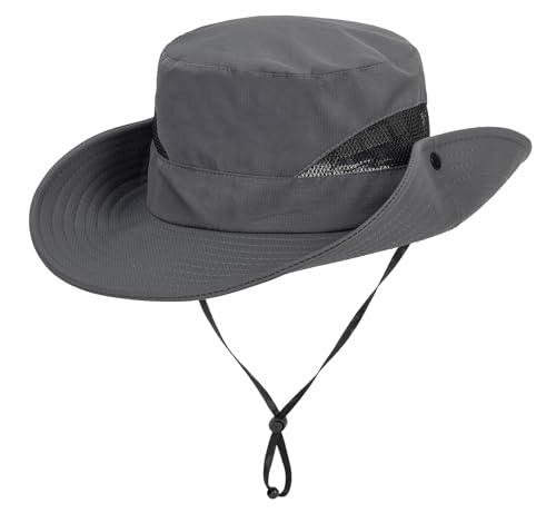 Kids Sun Hat with UV Protection Beach Bucket hat Safari Boonie Cap - color: Grey