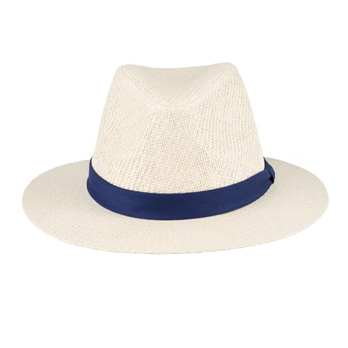 Dockers Men's Straw Fedora and Panama Hat - color: Navy Band, size: Small-Medium