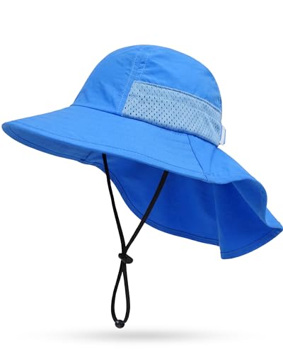Toddler Baby Sun Hat Kids Summer Beach Essentials Adjustable Beach Hats with Bucket Wide Brim for Boys Girls Age 0-14 Years - color: 1pcs-royal Blue, size: 2-7 Years