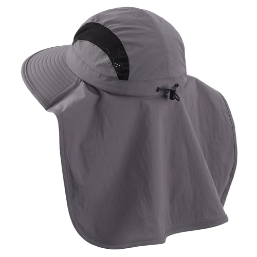 Home Prefer UPF 50+ Sun Hats for Men Women Wide Brim Fishing Hat with Neck Flap UV Protection Sunblock Safari Bucket Hat - color: Dark Grey