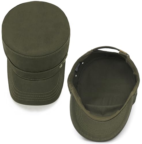 Initlove Cadet Army Cap Military Unisex Flat Top Hat for Men Women - color: Star Green
