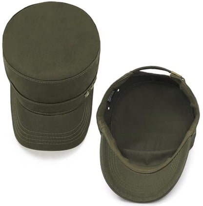 Initlove Cadet Army Cap Military Unisex Flat Top Hat for Men Women - color: Star Green