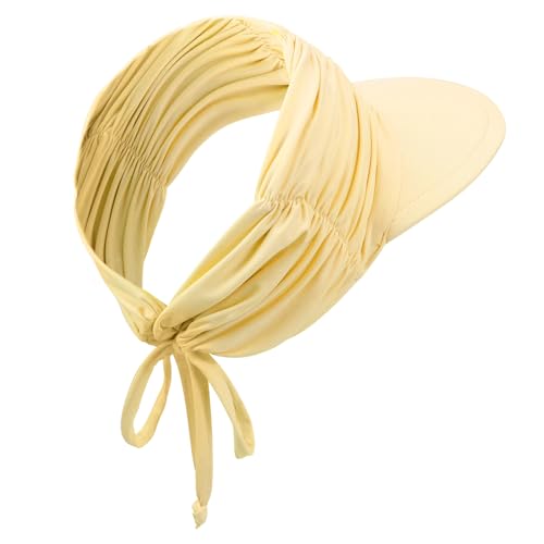 Women Visor Sun Hat Adjustable Foldable Wide Brim Sun Hats Summer UPF 50+ UV Protection Visor Cap for Outdoor Beach - color: Yellow B