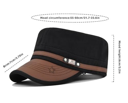 Initlove Military Hat Cadet Army Cap Flat Top Hats for Men Women - color: Black