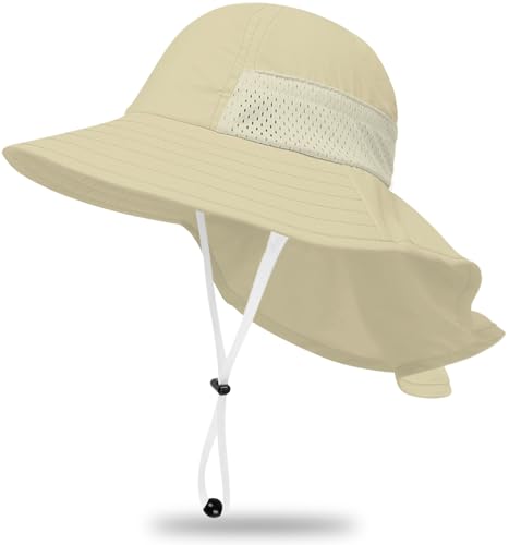 Toddler Baby Sun Hat Kids Summer Beach Essentials Adjustable Beach Hats with Bucket Wide Brim for Boys Girls Age 0-14 Years - color: 1pc-beige, size: 6-24 Months