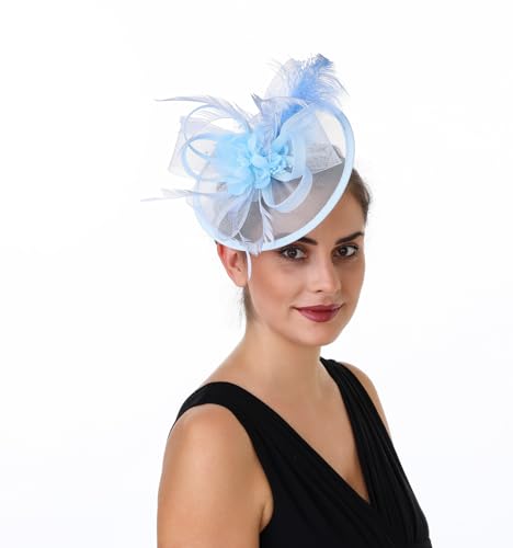 Women's Organza Church Vintage Wedding Fascinator Tea Party Wedding Hat Summer - color: Hj11-light Blue