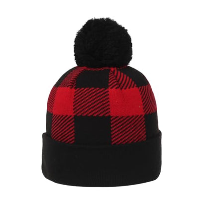 Outdoor Cap Unisex Adult Sasquatch Knit Beanie with Cuff & Pom - color: Buffalo Plaid Red and Black