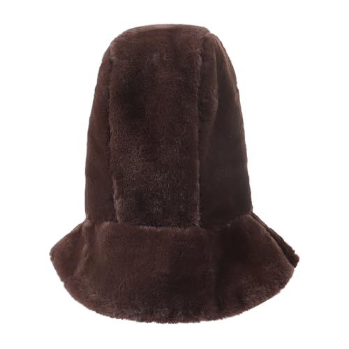 Women Faux Fur Winter Balaclava Hood Fleece Hooded Scarf Cold Proof Hat Neck Warmer Windproof Ski Balaclava Thermal Hood Hats - color: Coffee