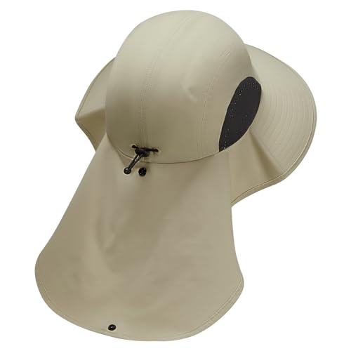 UPF 50+ Foldable Sun Hats Wide Brim with Large Neck Flap for Men Women UV Protection Gardening Fishing Beach Hat - color: Beige