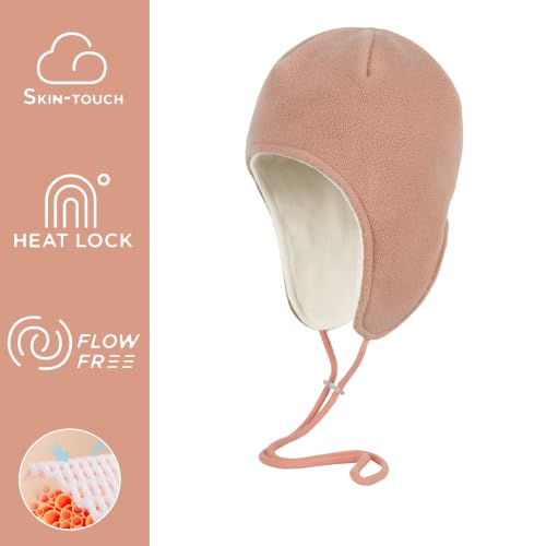 Mens Womens Warm Fleece Beanie Soft Winter Hat with Ear Flaps Windproof Ski Snow Cycling Skull Cap Helmet Liner - color: Pink