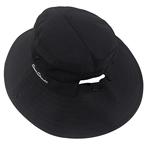 Muryobao Women's Ponytail Sun Hat UV Protection Foldable Mesh Wide Brim Beach Fishing Hat - color: Pure Black