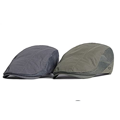 FASHIXD Mens Mesh Flat Caps Light Summer Beret Hat Breathable Newsboy Ivy Cap Cabbie Adjustable - color: Dark Grey
