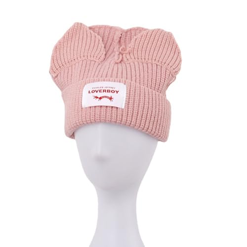 Knitted Beanie Hat Cute Rabbit Long Ears Fun Caps Fluffy Winter Warm Knitted Rabbit Hats Outdoor Slotty Cap - color: Biuez