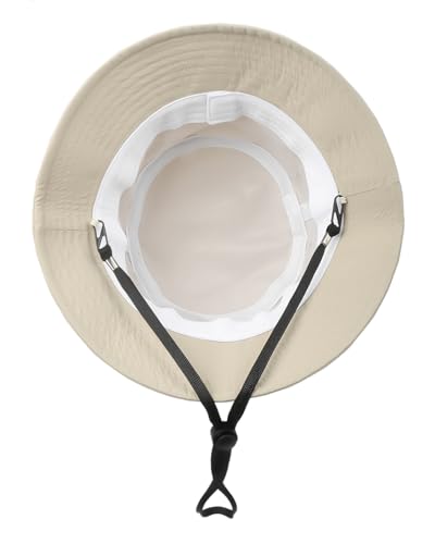 Zylioo XL XXL Bucket Hat for Big Heads, Quick Dry Travel Sun Hat with Strap - color: Beige, size: Medium-Large