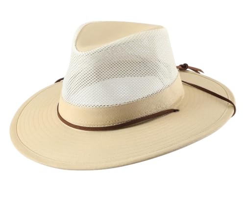 Home Prefer Cotton Summer Fedora Hat Wide Brim Sun Hats for Men Women UPF 50+ Sun Protection Cap for Fishing Hiking - color: Light Khaki, size: 7 1/4