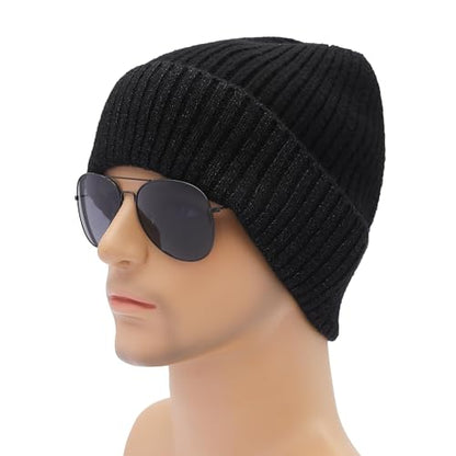 ZLYC Men Winter Knit Fisherman Beanie Hat Fashion Warm Daily Skull Cap - color: Cuffed Charcoal and Black