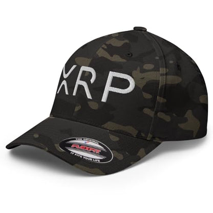 FX XRP Crypto Fitted Hat Embroidered Curved Bill Mid Crown Closed-Back Structured Twill Cap - color: Multicam Black, size: Small-Medium