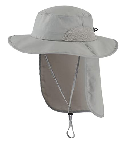 Home Prefer Outdoor UPF50+ Mens Sun Hat with Neck Flap Womens UV Protection Hat Wide Brim Safari Fishing Hiking Gardening Hat - color: Light Grey