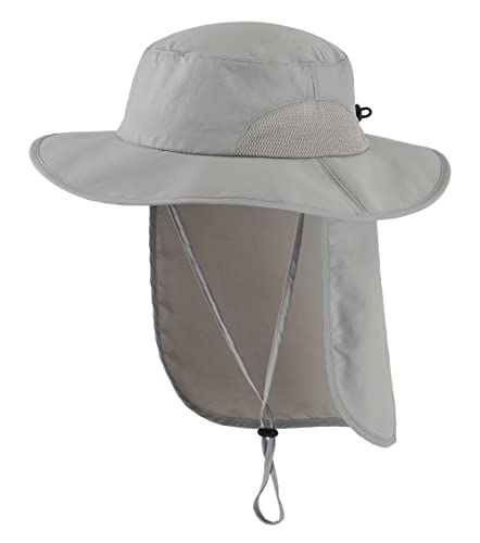 Home Prefer Outdoor UPF50+ Mens Sun Hat with Neck Flap Womens UV Protection Hat Wide Brim Safari Fishing Hiking Gardening Hat - color: Light Grey