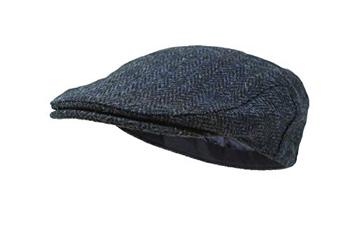 Nevis Flat Cap - 100% Handwoven Wool – Harris Tweed – Water Resistant - color: Navy Herringbone, size: 6 3/8-6 7/8