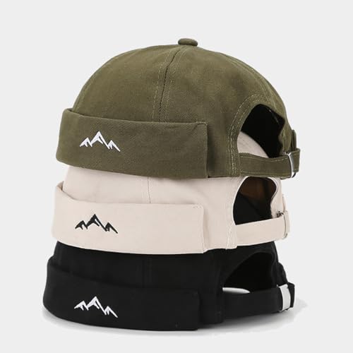 Quanhaigou Brimless Sailor Cap,Adjustable Rolled Cuff Skull Beanie Hats for Men Women - color: Mountain Black