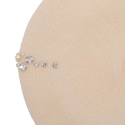 ZLYC Women French Beret Hat Winter Knitted Stretchable Beret Artist Cap - color: Rhinestone Beige
