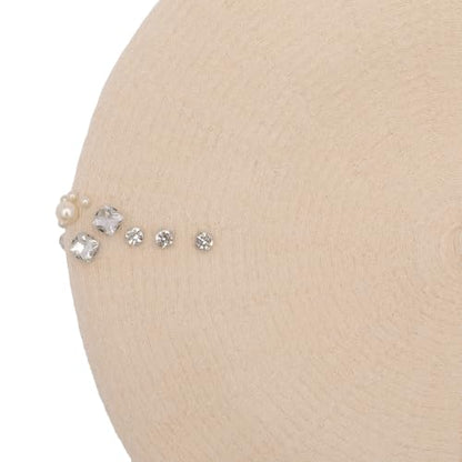 ZLYC Women French Beret Hat Winter Knitted Stretchable Beret Artist Cap - color: Rhinestone Beige