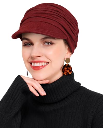 Newsboy Chemo Hat for Women - Soft Cap with Brim for Cancer & Alopecia - color: Burgundy