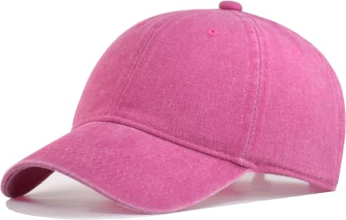 TSSGBL Vintage Cotton Washed Baseball Cap S to XXL Unstructured Low Profile Adjustable Distressed Dad Hat for Men Women - color: Hot Pink(washed), size: Small-Medium
